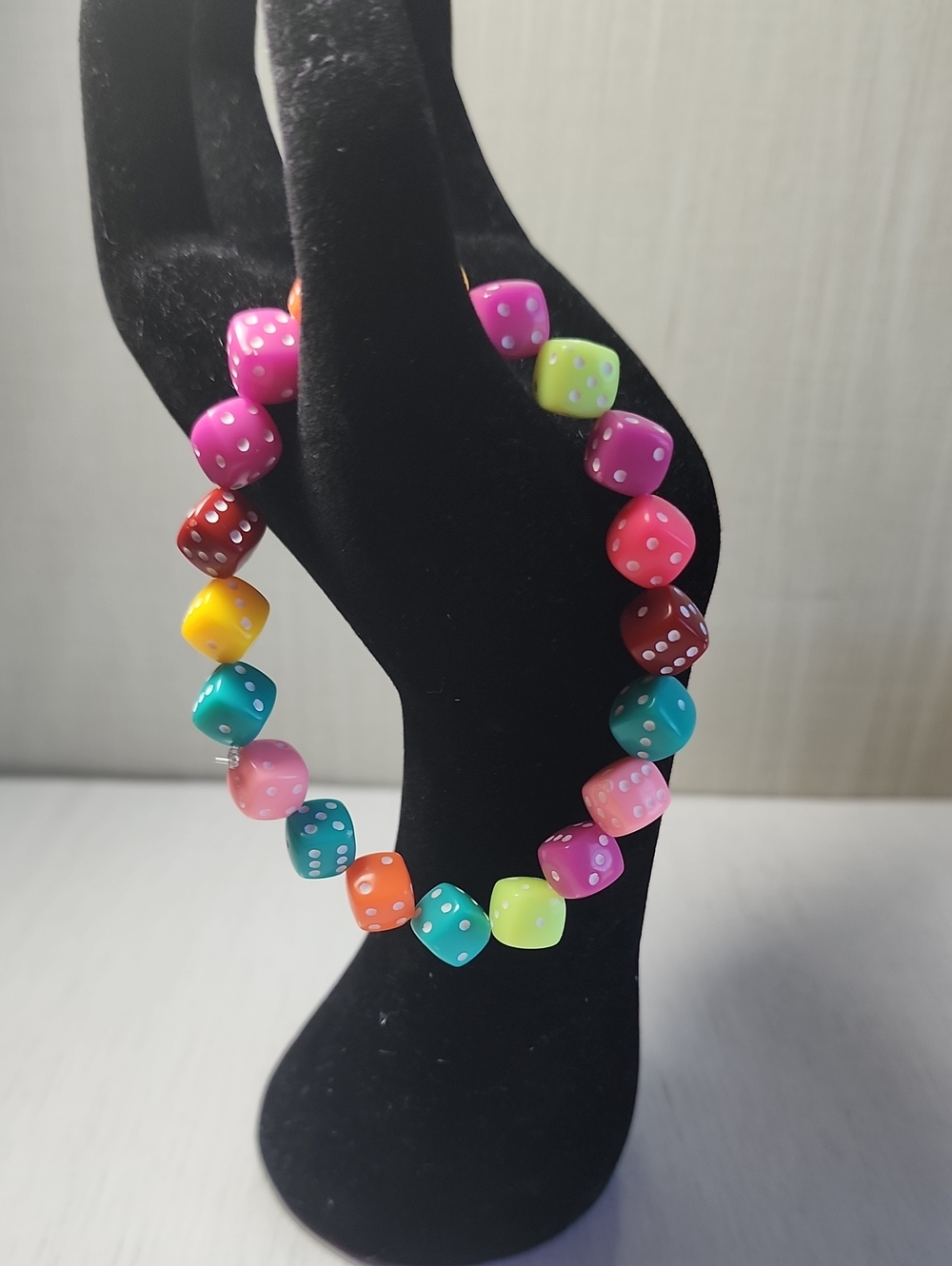 Colorful Dice Bead Stretch Bracelet - handmade by me